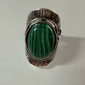Silver Ring with Oval Malachite Green Gem Stone